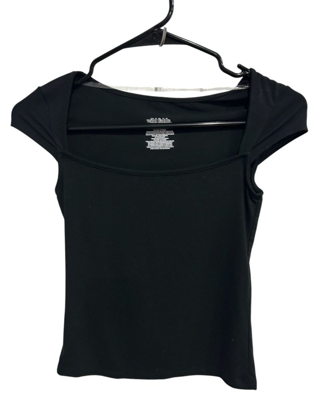 Wild Fable XXS Black Cap Sleeve Fitted Top Rayon Spandex 90s Minimalism Goth